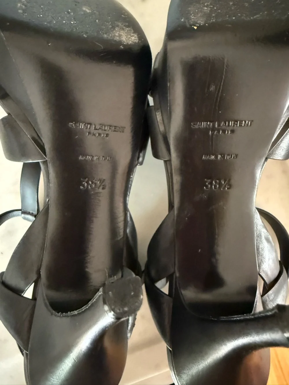 Saint Laurent Black Leather Knotted T-Strap Platform Sandal - Picture 7 of 12